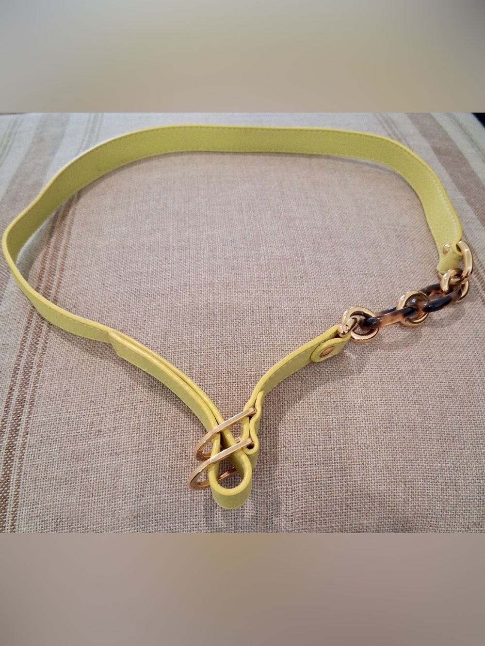 Fendi Yellow Leather Belt with Gold Hardware and Tortoise Accent